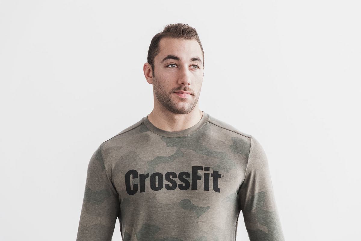 Nobull Crossfit® Men\'s Long Sleeves Green Camo | Australia (AS8631)